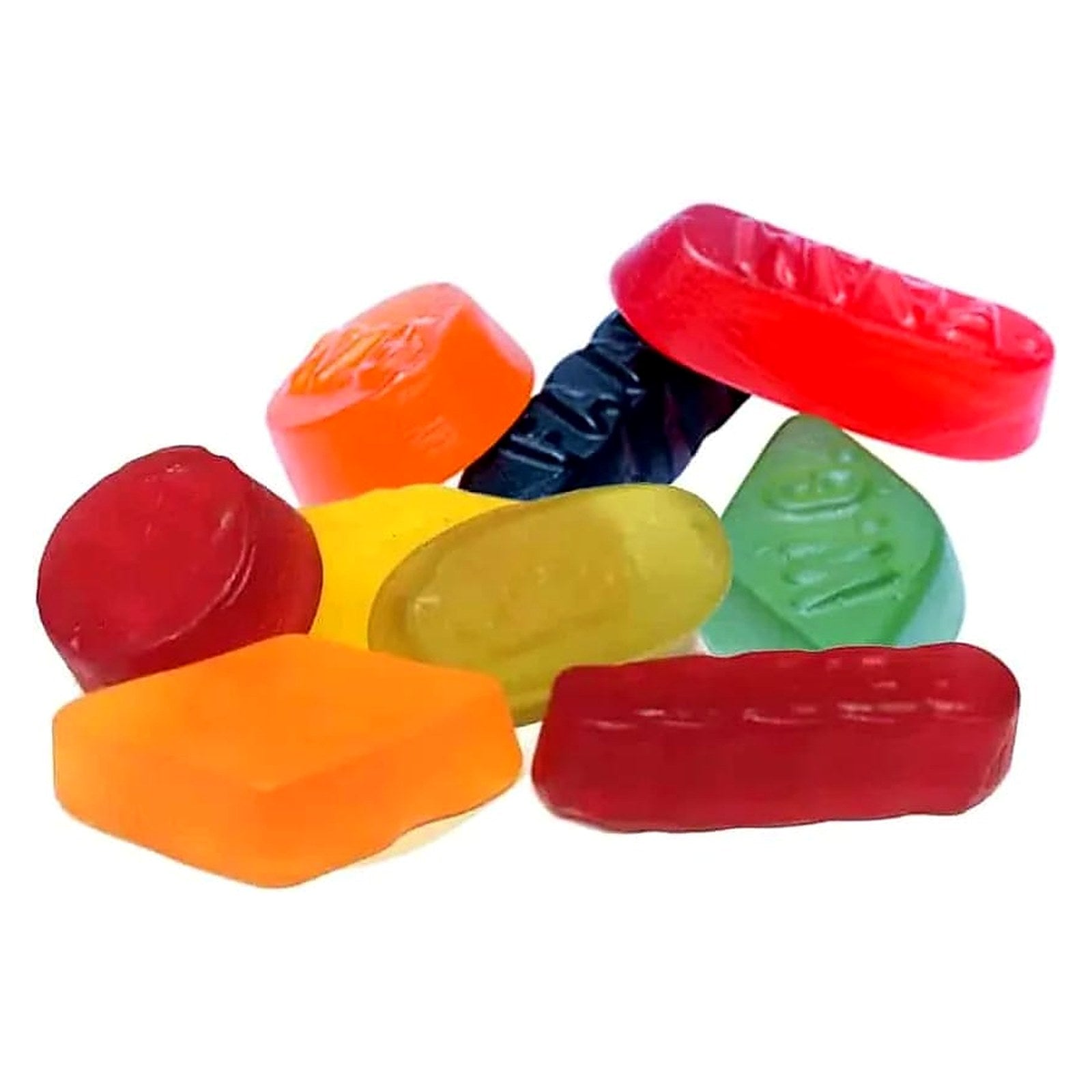 Klassieke winegums in verschillende kleuren en vormen met opdruk