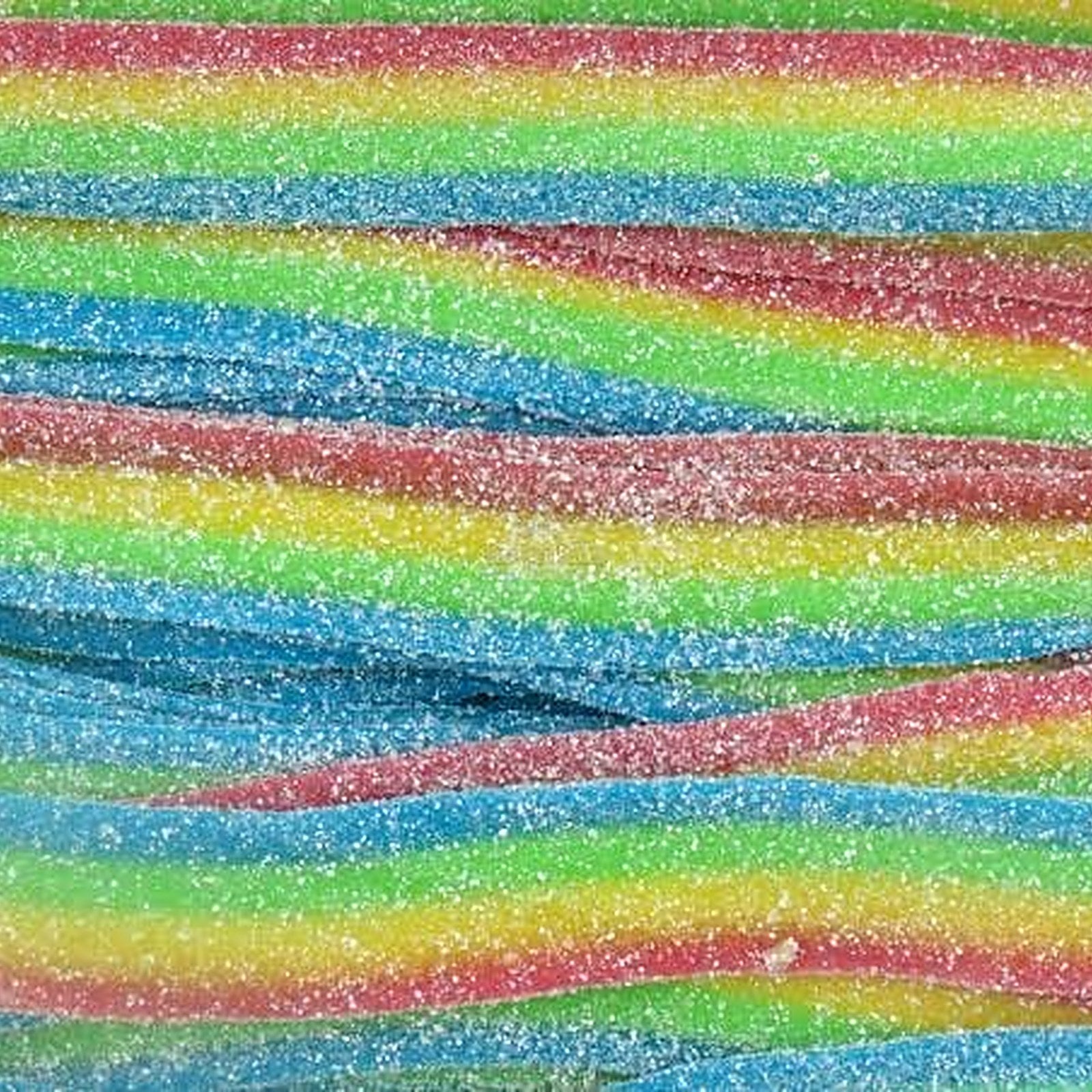 Lange zure regenboogveters in blauw, groen, geel en roze